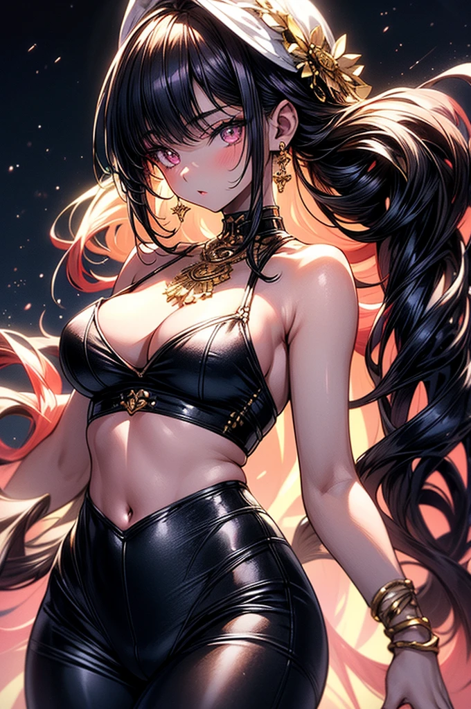 ((highest quality)),(ultra high resolution),(Super detailed),(detailed description),((best CG)),(best work of art),super precision art, great drawing art,(Art with precise details:1.5), (ung girl:1.5), beautiful and well-shaped face:1.5,(Beautiful skin with precise and detailed depiction:1.6),(sleeveless halter neck crop top, knee length gym shorts ),gorgeous, masterpiece, best quality, high-resolution, finely detailed, extremely detailed and beautiful, distinct-image, 1 girl, 16 year old teen, solo, sharp facial features, oval shaped face. cherry pink lips, lightly tanned white skin. velvet-colored eyes, C-cup breasts, tall height(175cm), slim yet chiseled body type, short shoulder length dark violet-black hair, small narrow waist, long and slender legs, curvy wide hips, elegant gothic courtyard setting