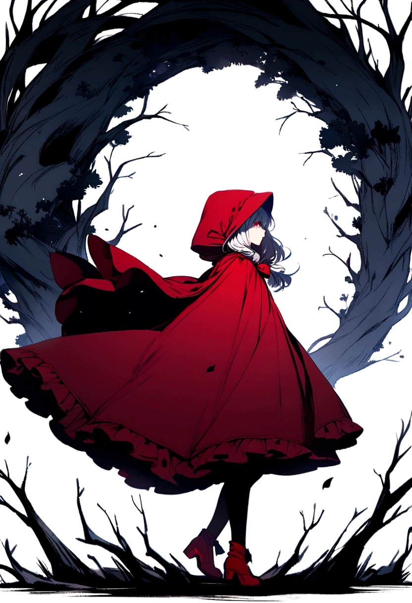 Little Red Riding Hood, side view, no background, full body