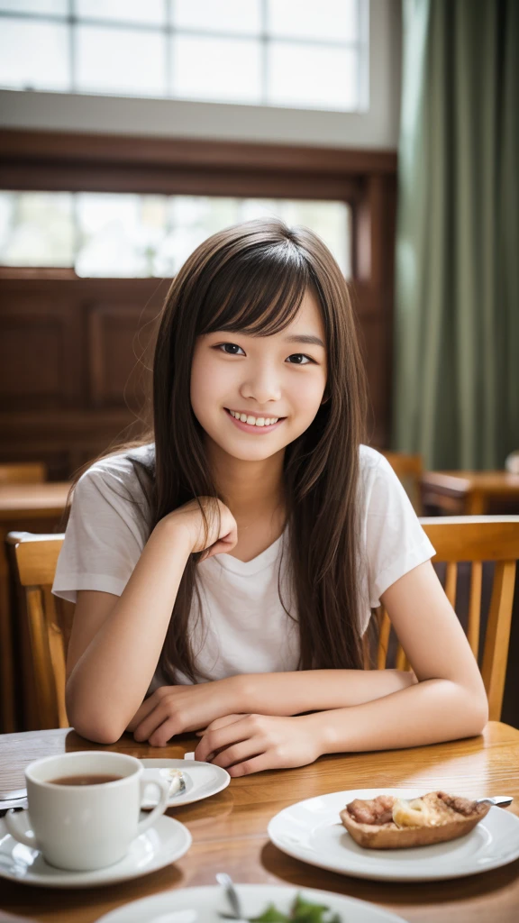 Tabletop, Highest quality, 8K, 16 years old, Teen, RAW Photos, Absurd, Award-winning portrait, smile, smile, alone, Daytime, Idol&#39;s face, Violet, Gardenias, Delicate girl, Upper Body, Digital SLR, View your viewers, Frank, Sophisticated, Zola々right, Thin arms, Professional Lighting, Film Grain, chromatic aberration, (Eye and facial details:1.0), (Bokeh:1.1), (Super cute face:1.2)、(Beautiful Face:1.2),　Beauty、Traditional Japanese schoolgirl uniform、(White short-sleeved sailor uniform:1.2), Black-haired、Middle straight hair、Bans、(Japanese)、short hair、