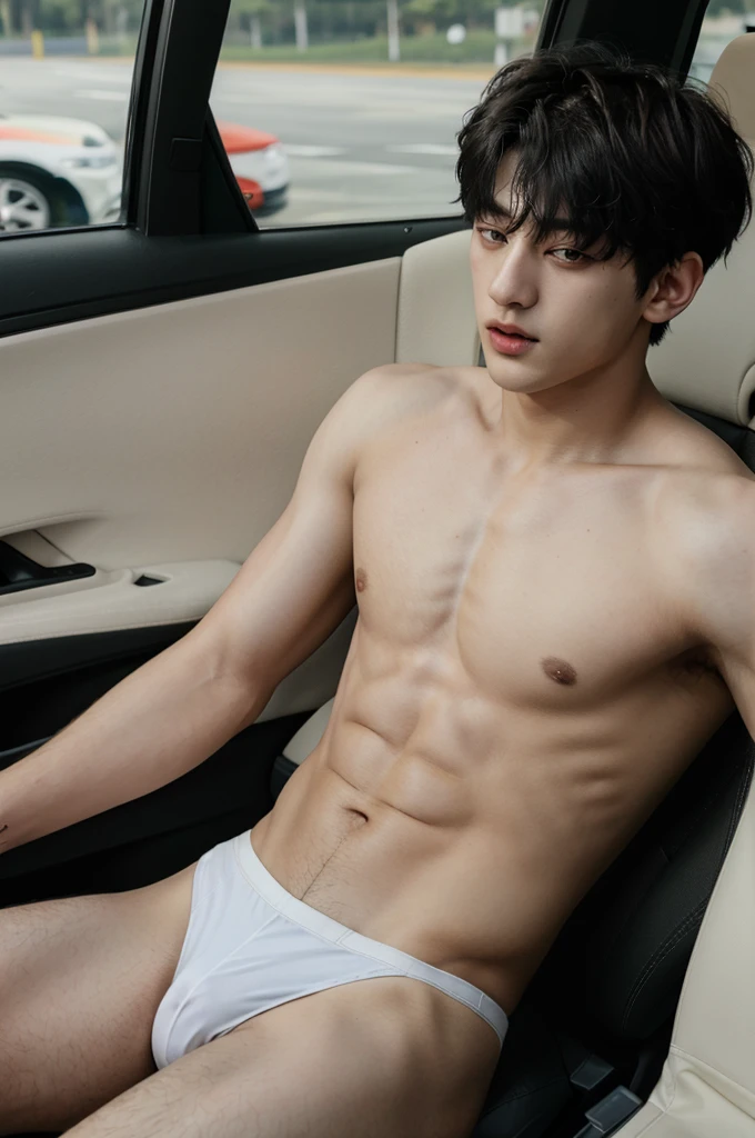 a close up of a person sitting in a car with a topless, he wearing white jockstrap underwear, jungkook, hyung tae, very attractive and beautiful, taehyung eating gucci fries, cai xukun, handsome and attractive, attractive and good looking, cant believe it is real, black haired yoongi, official photos, young wan angel, he is about 2 0 years old, he is about 20 years old