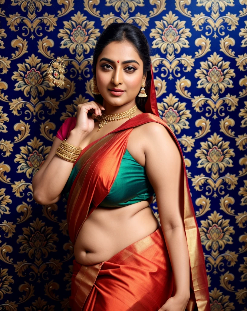 Foto RAW, photorealistic, photography, full body shot, master shot, perfect eyes, goddess like beauty, pierced eyes, perfect thick chubby mallu Desi aunty bhabhi, Wearing a Stanapatta, a chest-band.Saree model, model Photography, Indian saree shoot, Indian traditional wear advertising photography, traditional wear brand shoot, face of Indian actress Sonakshi Sinha, masterpiece, realistic, realism, incredible details,  pleasure, photorealism, detailed skin, skin pores, high contrast, photorealistic Artstation 8k HD digital art trend of high definition and detailed realistic skin texture, ultra detail, realistic skin texture, armature, best quality, ultra high definition, (photorealistic:1.4),, high resolution, detail, raw photo, sweat, Re sharp, by Lee Jefferies Nikon D850 Film Stock Photo 4 Kodak Portra 400 Camera F1.6 Lens Rich Color Ultra Real Realistic Realistic Textures Dramatic Lighting Unreal Engine Trending at Art Station Cinestill 800,(pele altamente detalhada: 1.2), 8k UHD, DSLR, soft-lighting, alta qualidade, grain of film, Fujifilm XT3,she didn't like to wear blouse or bra, she is happy to wear only saree, she hates blouse or bra, detailed hairy armpits, hyper realistic skin, skin pores, sweat, veins, 