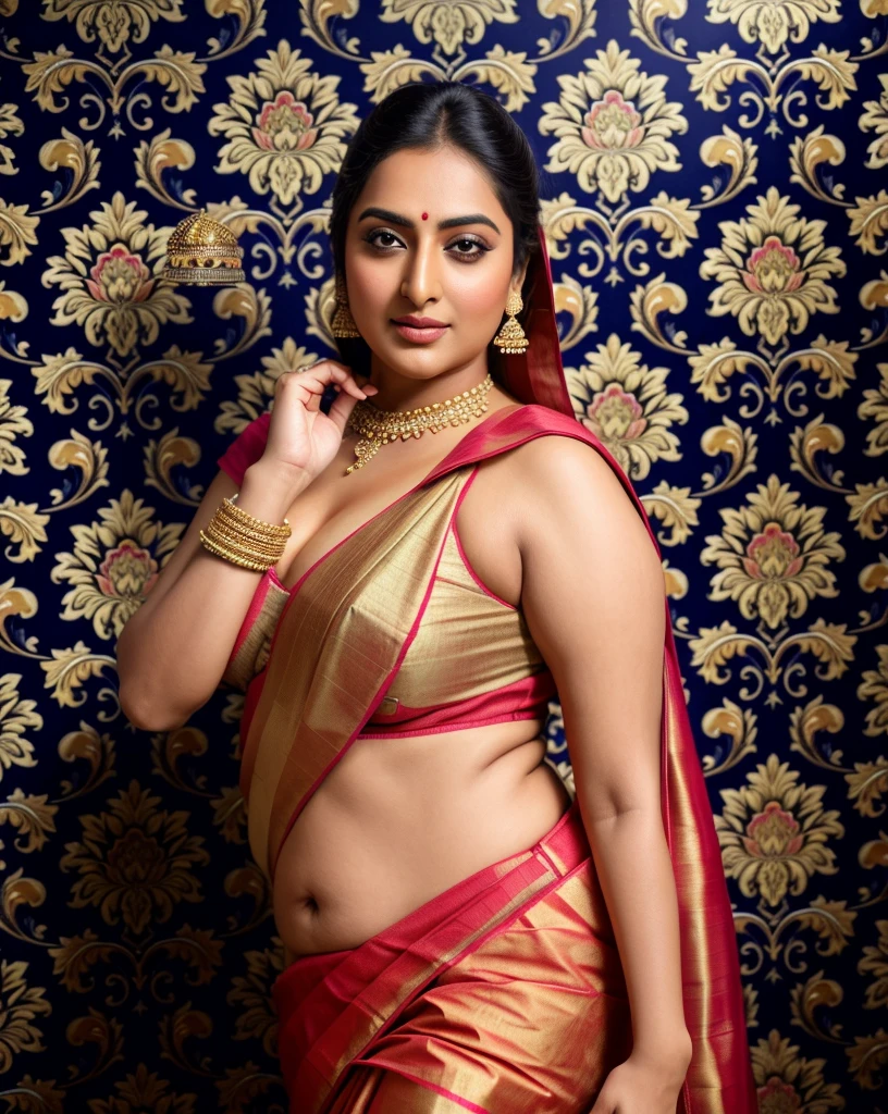 Foto RAW, photorealistic, photography, full body shot, master shot, perfect eyes, goddess like beauty, pierced eyes, perfect thick chubby mallu Desi aunty bhabhi, Wearing a Stanapatta, a chest-band.Saree model, model Photography, Indian saree shoot, Indian traditional wear advertising photography, traditional wear brand shoot, face of Indian actress Sonakshi Sinha, masterpiece, realistic, realism, incredible details,  pleasure, photorealism, detailed skin, skin pores, high contrast, photorealistic Artstation 8k HD digital art trend of high definition and detailed realistic skin texture, ultra detail, realistic skin texture, armature, best quality, ultra high definition, (photorealistic:1.4),, high resolution, detail, raw photo, sweat, Re sharp, by Lee Jefferies Nikon D850 Film Stock Photo 4 Kodak Portra 400 Camera F1.6 Lens Rich Color Ultra Real Realistic Realistic Textures Dramatic Lighting Unreal Engine Trending at Art Station Cinestill 800,(pele altamente detalhada: 1.2), 8k UHD, DSLR, soft-lighting, alta qualidade, grain of film, Fujifilm XT3,she didn't like to wear blouse or bra, she is happy to wear only saree, she hates blouse or bra, detailed hairy armpits, hyper realistic skin, skin pores, sweat, veins, 
