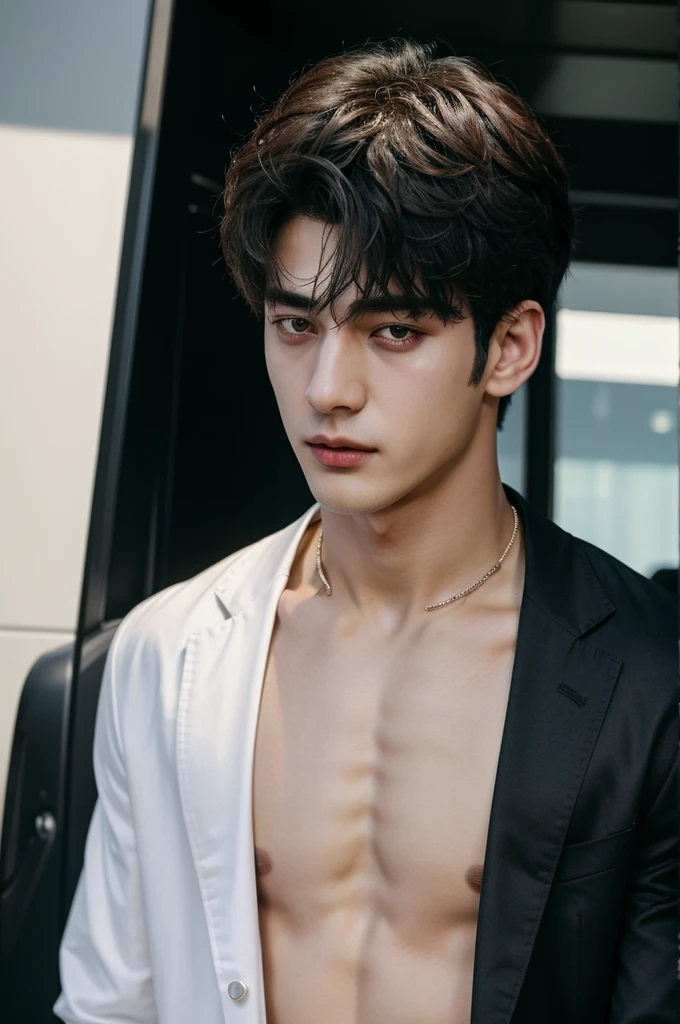 a close up of a person, he stood next to a black supercar, topless, he wearing white jockstrap underwear, jungkook, hyung tae, very attractive and beautiful, taehyung eating gucci fries, cai xukun, handsome and attractive, attractive and good looking, cant believe it is real, black haired yoongi, official photos, young wan angel, he is about 2 0 years old, he is about 20 years old