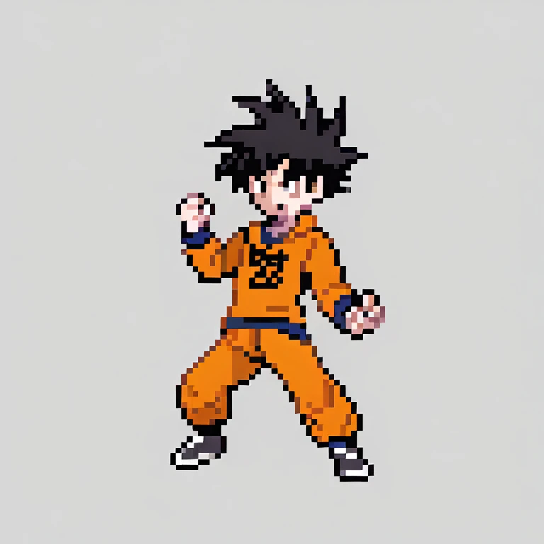 White youngster,messy black hair,orange dragon ball Z hoodie,Simple Background