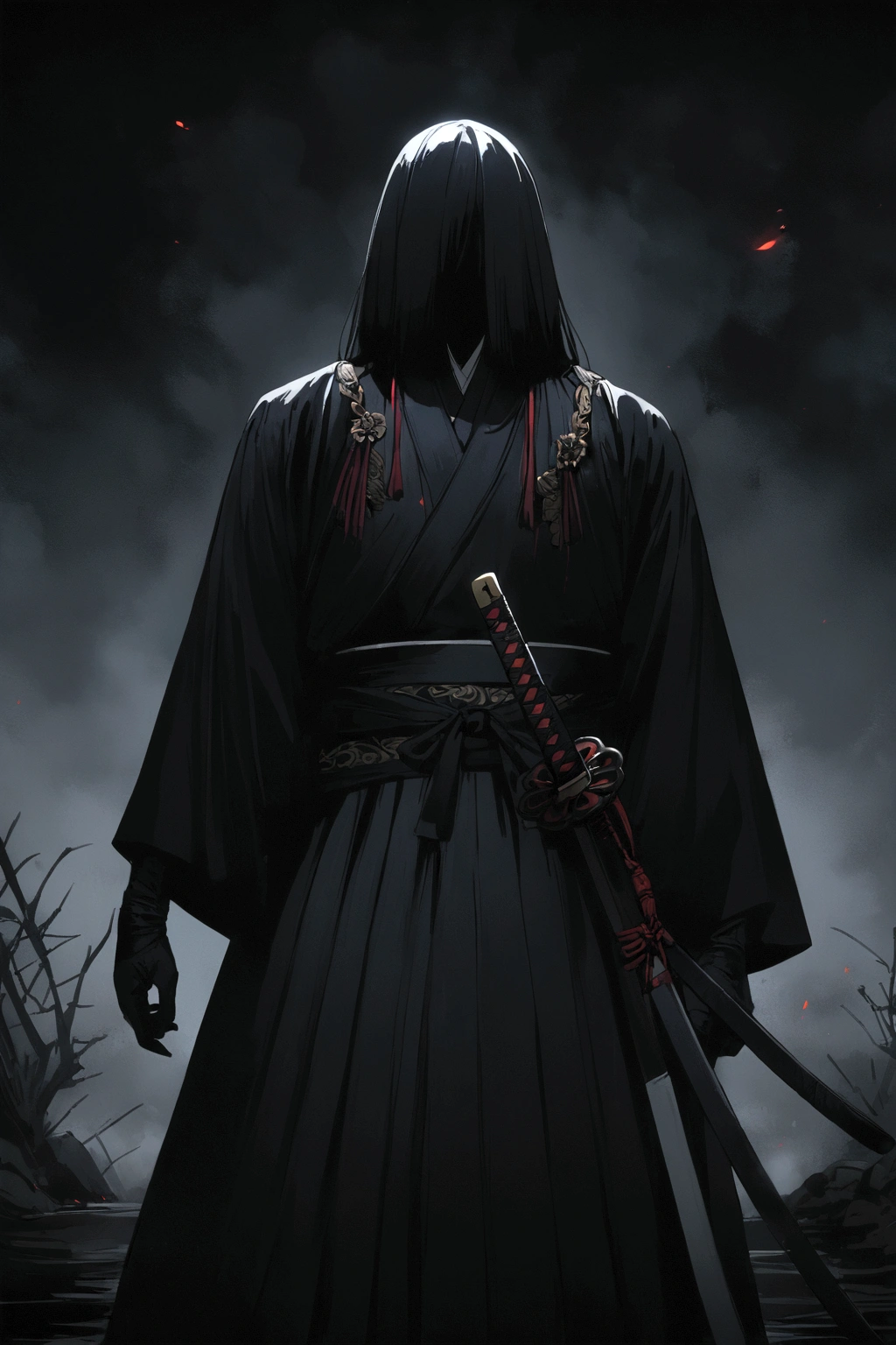 Katana, darkness, black, red, sword, japan sword, katana, without people