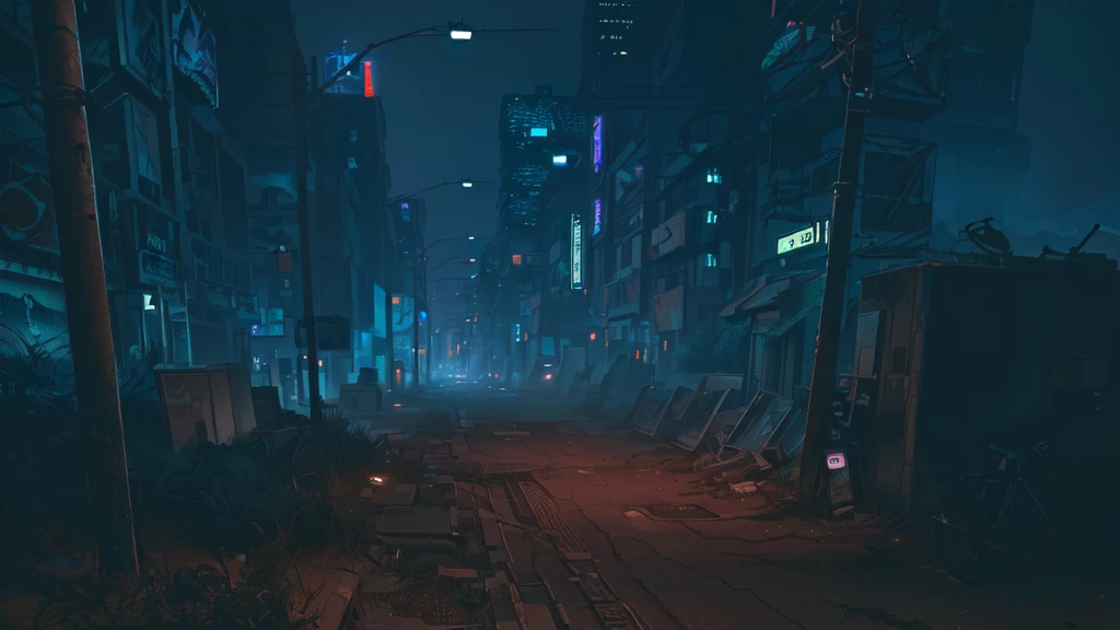 there is a dark street with a lot of graffiti, cyberpunk street at night, cyberpunk streets at night, hyper-realistic cyberpunk city, cyberpunk city street, cyberpunk street, cyberpunk city abandoned, cyberpunk dreamscape, cyberpunk night street, cyberpunk landscape, sci-fi cyberpunk city street, cyberpunk atmosphere, old cyberpunk 8k resolution, dirty cyberpunk city, cyberpunk atmosphere