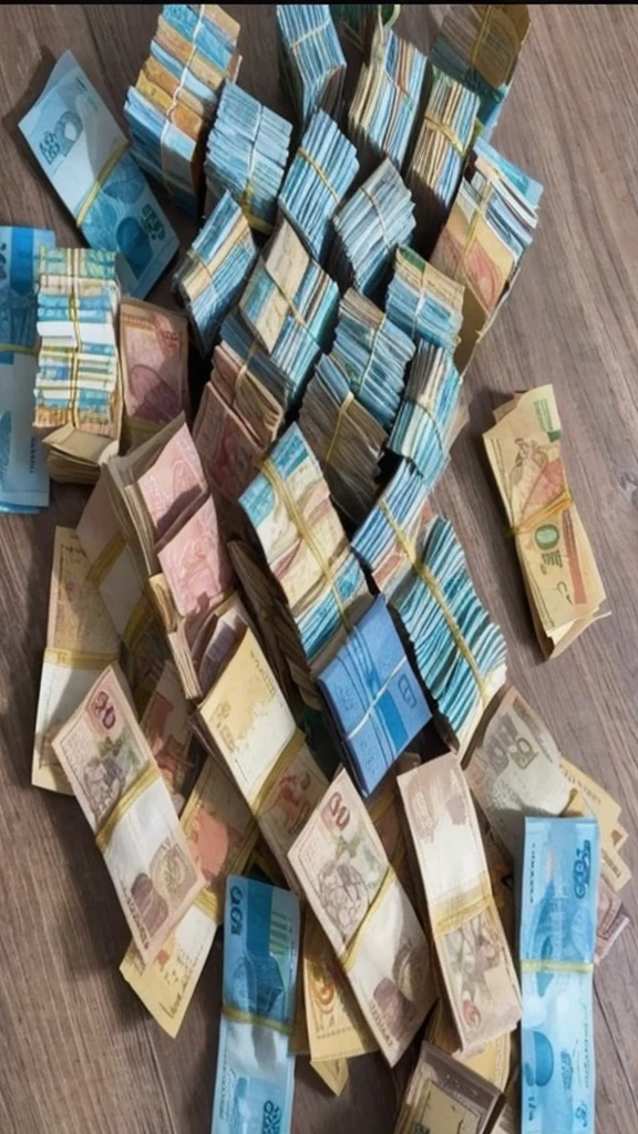 A lot of money, Brazilian Real banknotes, on top of a table