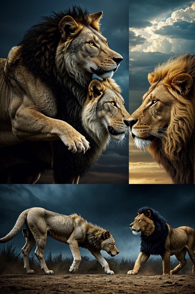 Contrast between good and evil where you see the fight between a wolf and a lion