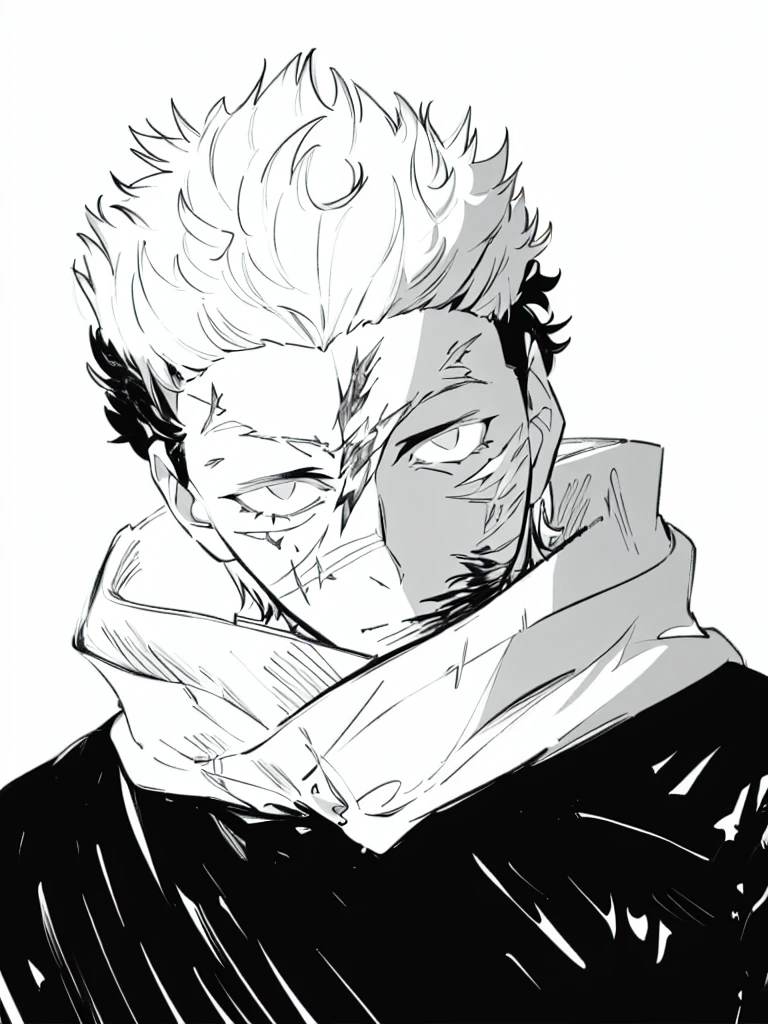 medium length white fluffy messy hair, boy, male, staring at viewer, messy clothing, scars on face, beat up, cowboy hat