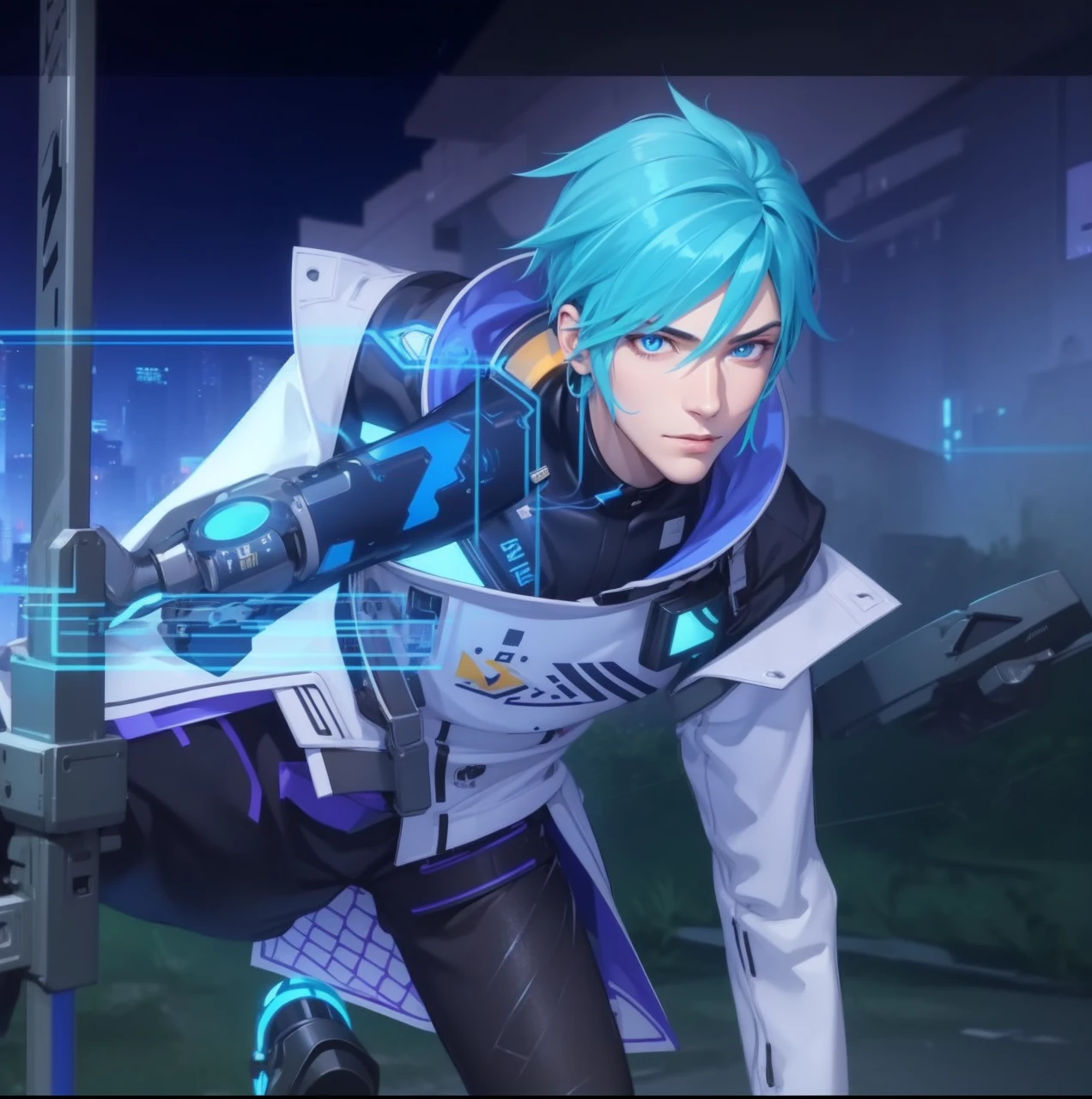 1boy, (extremely beautiful), solo, male focus, cyberpunk, neon lights, vibrant colors, headphones, Cyberpunk, neon, masterpiece, best quality, ultra-detailed, cyberpunk background, detail, in the starry night, moon, explosive and clear eyes, glowing eyes, beautiful details in the wind, little smile. thinking and watching the moon