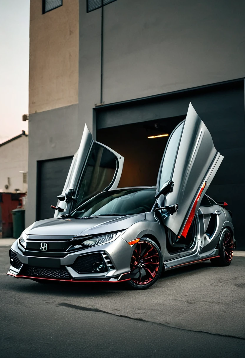 cinematic photo of a honda civic car with lambo doors