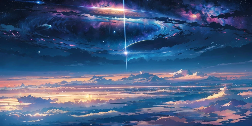  scene of a beautiful sky with a star and a planet, cosmic skies. by makoto shinkai, anime art wallpaper 4k, anime art wallpaper 4 k, anime art wallpaper 8 k, anime wallpaper 4k, anime wallpaper 4 k, 4k anime wallpaper, anime sky, amazing wallpaper, anime background, heaven planet in background, anime background art, Galactic pillars of creation, realistic, realism 