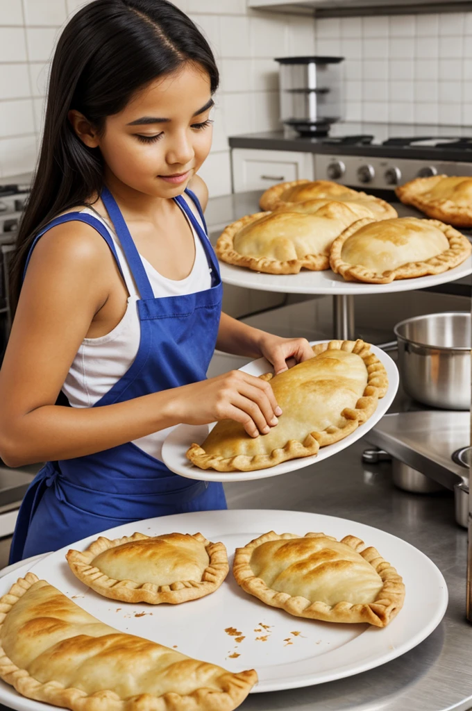 Girl cooking empanada in drawing