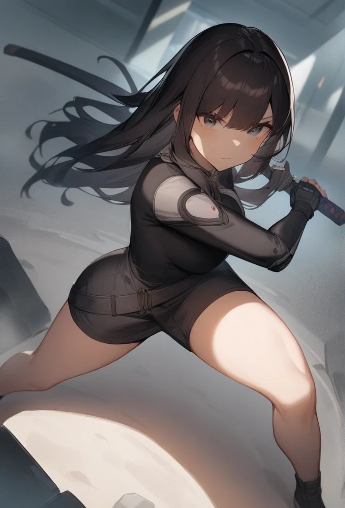 1girl, Powered Suit,Black Hair,Long Hair,black eye,Heavy Armor,
iaidow,weapon, katana, holding sword, ready to draw, sheathed, unsheathing, scabbard, fighting stance, battoujutsu stance,
from above, fisheye lens, looking down, water eye, workplace, closed mouth,
masterpiece, best quality, very aesthetic, absurdres