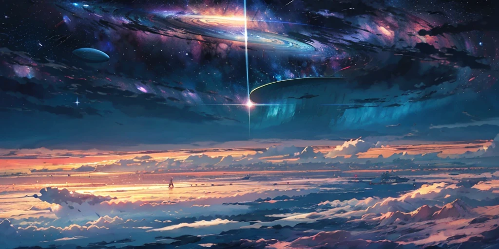 scene of a beautiful sky with a star and a planet, cosmic skies. by makoto shinkai, anime art wallpaper 4k, anime art wallpaper 4 k, anime art wallpaper 8 k, anime wallpaper 4k, anime wallpaper 4 k, 4k anime wallpaper, anime sky, amazing wallpaper, anime background, heaven planet in background, anime background art, Galactic pillars of creation, realistic, realism