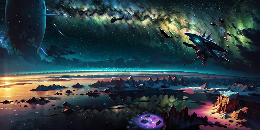 scene of a beautiful sky with a star and a planet, cosmic skies. by makoto shinkai, wallpaper 4k, anime art wallpaper 4 k, anime art wallpaper 8 k, anime wallpaper 4k, anime wallpaper 4 k, 4k anime wallpaper, anime sky, amazing wallpaper, anime background, heaven planet in background, anime background art, Galactic pillars of creation, realistic, realism, giant dragon flying through the galaxy