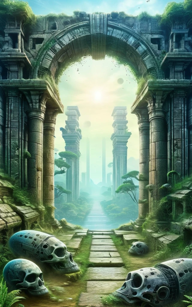 Cybernetic organisms merge with ancient ruins, bridging the gap between past and future civilizations.