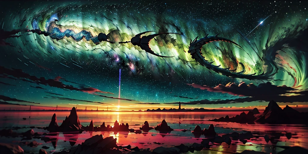  scene of a beautiful sky with a star and a planet, cosmic skies. by makoto shinkai, wallpaper 4k, anime art wallpaper 4 k, anime art wallpaper 8 k, anime wallpaper 4k, anime wallpaper 4 k, 4k anime wallpaper, anime sky, amazing wallpaper, anime background, heaven planet in background, anime background art, Galactic pillars of creation, realistic, realism, giant dragon flying through the galaxy 