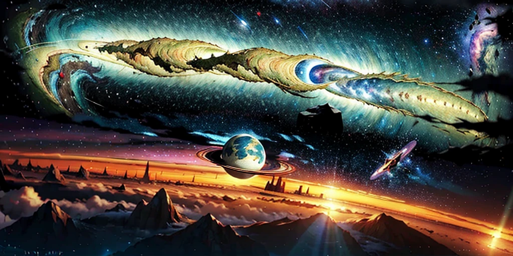 scene of a beautiful sky with a star and a planet, cosmic skies. by makoto shinkai, wallpaper 4k, anime art wallpaper 4 k, anime art wallpaper 8 k, anime wallpaper 4k, anime wallpaper 4 k, 4k anime wallpaper, anime sky, amazing wallpaper, anime background, heaven planet in background, anime background art, Galactic pillars of creation, realistic, realism, giant dragon flying through the galaxy