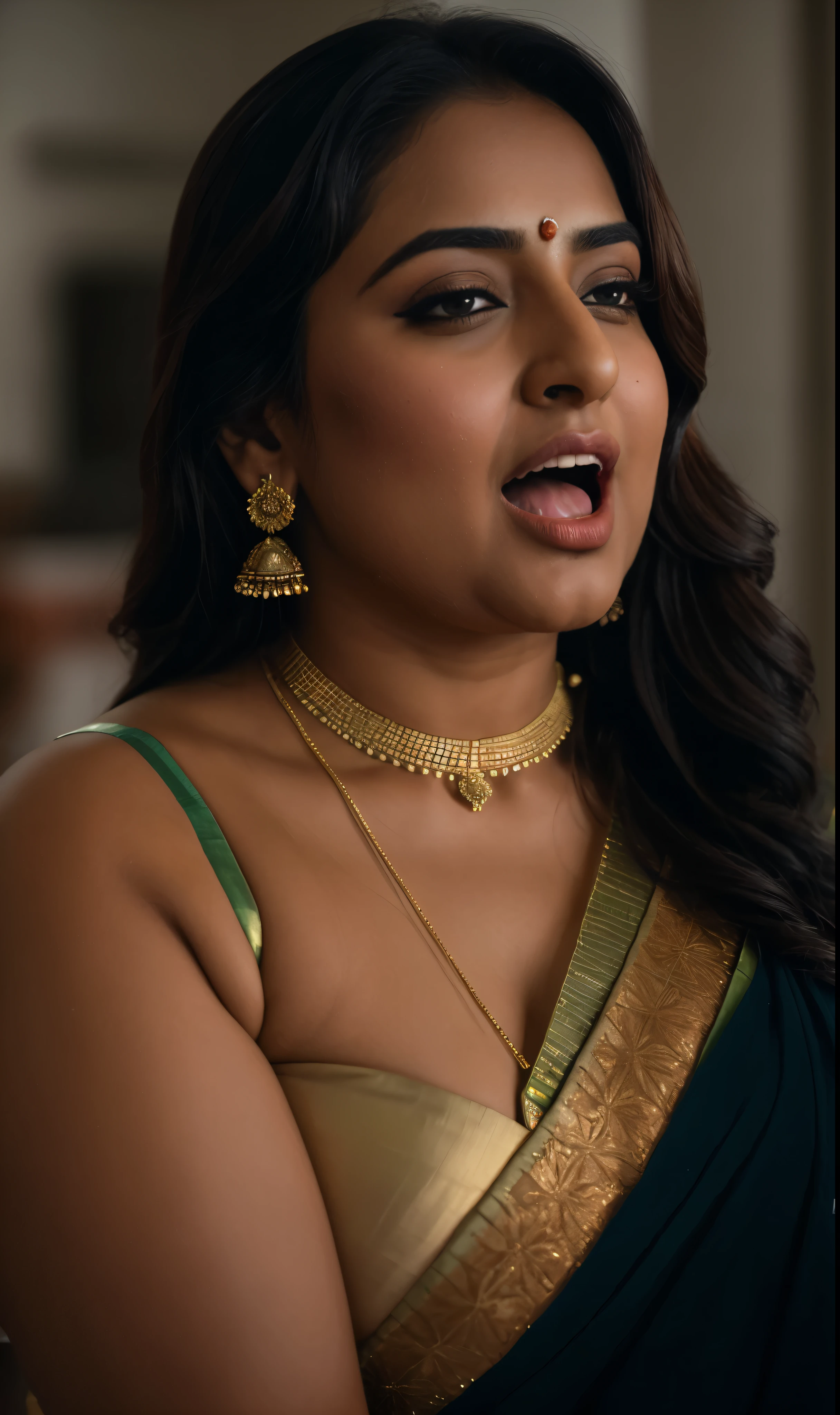 Foto RAW, photorealistic, photography, full body shot, master shot, perfect eyes, goddess like beauty, pierced eyes, perfect thick chubby mallu Desi aunty bhabhi, Wearing a Stanapatta, a chest-band.Saree model, model Photography, Indian saree shoot, Indian traditional wear advertising photography, traditional wear brand shoot, face of Indian actress Sonakshi Sinha, masterpiece, realistic, realism, incredible details, pleasure, photorealism, detailed skin, skin pores, high contrast, photorealistic Artstation 8k HD digital art trend of high definition and detailed realistic skin texture, ultra detail, realistic skin texture, armature, best quality, ultra high definition, (photorealistic:1.4),, high resolution, detail, raw photo, sweat, Re sharp, by Lee Jefferies Nikon D850 Film Stock Photo 4 Kodak Portra 400 Camera F1.6 Lens Rich Color Ultra Real Realistic Realistic Textures Dramatic Lighting Unreal Engine Trending at Art Station Cinestill 800,(pele altamente detalhada: 1.2), 8k UHD, DSLR, soft-lighting, alta qualidade, grain of film, Fujifilm XT3,she didn't like to wear blouse or bra, she is happy to wear only saree, she hates blouse or bra, detailed hairy armpits, hyper realistic skin, skin pores, sweat, veins,