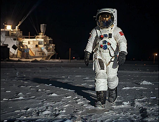 The astronaut wearing a spacesuit is walking on the ice planet and observes something impressed . Focusing on the astronaut&#39;s face with horror expressions. Space helmet transparent visor, Different angles.