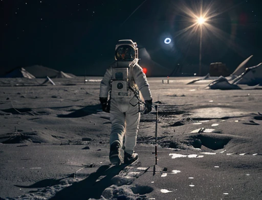 The astronaut wearing a spacesuit is walking on the ice planet and observes something impressed . Focusing on the astronaut&#39;s face with horror expressions. Space helmet transparent visor, Different angles.
