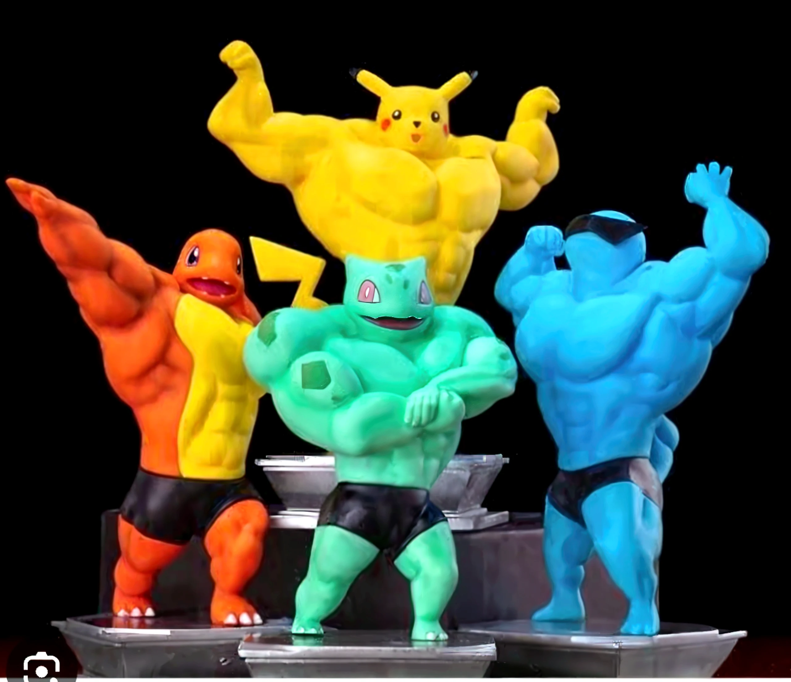 a close up of a group of action figures on a table, muscular characters, heroically battle posing, photo of real life pokemons, most strongest pose, real life pokemons, battle action pose, posing like a statue, slam dancing creatures, battle pose, arms akimbo pose, monster statues, 4 arms, multiple arms, sfw version, blastoise