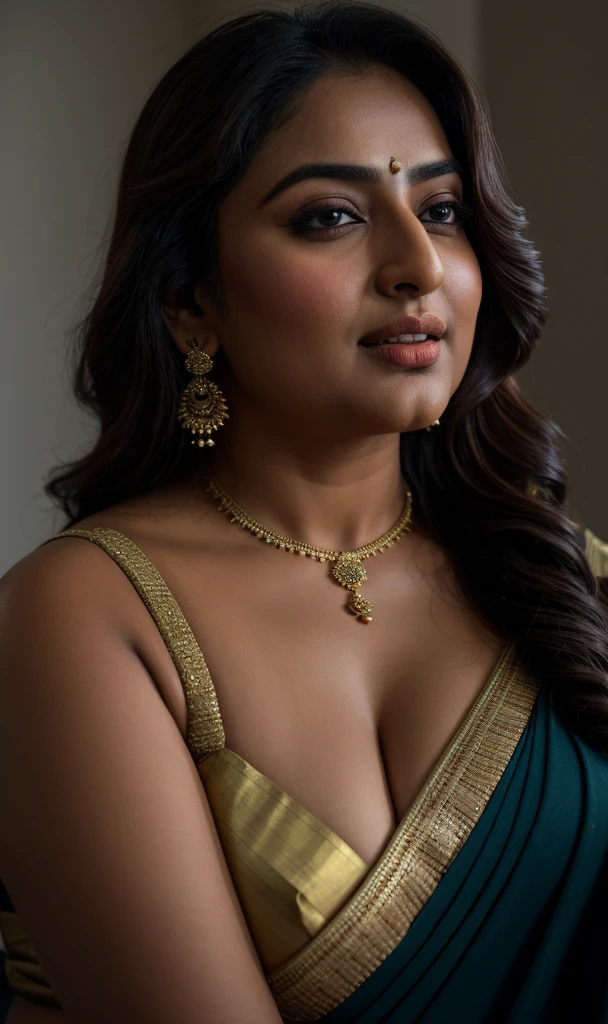 Foto RAW, photorealistic, photography, full body shot, master shot, perfect eyes, goddess like beauty, pierced eyes, perfect thick chubby mallu Desi aunty bhabhi, Wearing a Stanapatta, a chest-band.Saree model, model Photography, Indian saree shoot, Indian traditional wear advertising photography, traditional wear brand shoot, face of Indian actress Sonakshi Sinha, masterpiece, realistic, realism, incredible details, pleasure, photorealism, detailed skin, skin pores, high contrast, photorealistic Artstation 8k HD digital art trend of high definition and detailed realistic skin texture, ultra detail, realistic skin texture, armature, best quality, ultra high definition, (photorealistic:1.4),, high resolution, detail, raw photo, sweat, Re sharp, by Lee Jefferies Nikon D850 Film Stock Photo 4 Kodak Portra 400 Camera F1.6 Lens Rich Color Ultra Real Realistic Realistic Textures Dramatic Lighting Unreal Engine Trending at Art Station Cinestill 800,(pele altamente detalhada: 1.2), 8k UHD, DSLR, soft-lighting, alta qualidade, grain of film, Fujifilm XT3,she didn't like to wear blouse or bra, she is happy to wear only saree, she hates blouse or bra, detailed hairy armpits, hyper realistic skin, skin pores, sweat, veins,
