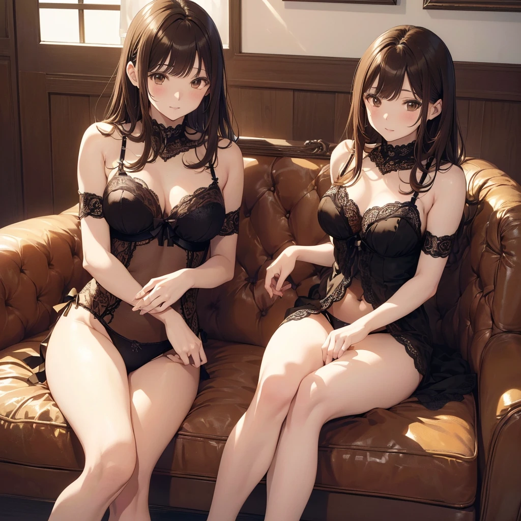 ((master piece)) , ((kanojo okarishimasu)) , ((mizuhara chizuru)) , ((detailed art style)) , ((highly detailed)) , ((finely detailed)) , ((beautiful girl)) , (photo realistic) , lingerie couch , sitting , arm support, ,Mizuhara Chizuru, brown hair, light brown eye,pretty lingerie
