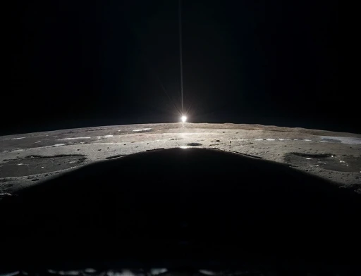 The spectator on the ground watches a spacecraft flying over the sky of the moon Europa .