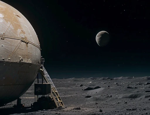The spectator on the ground watches a spacecraft flying over the sky of the moon Europa .