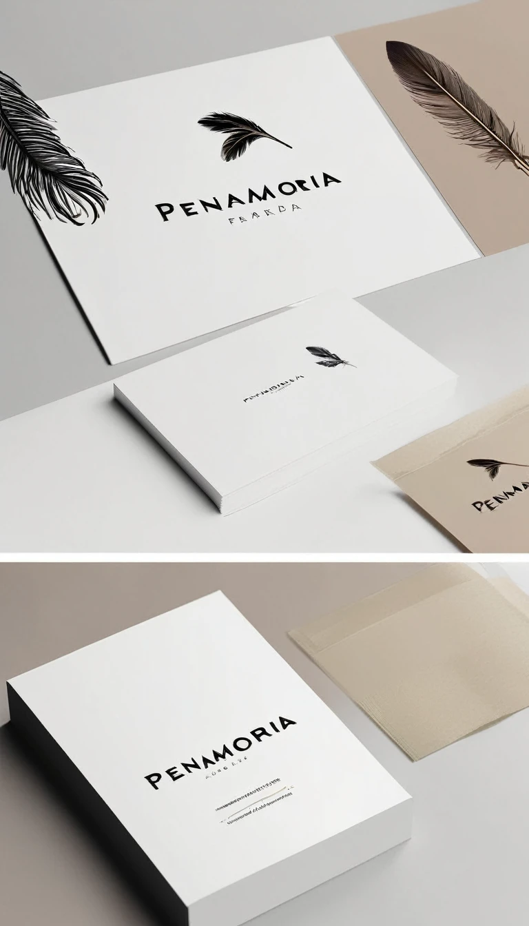 A minimal, modern, simple, cinematic logo design for the brand “Penamemoria". Create a modern, minimalistic, high-quality, logo of a boy feather