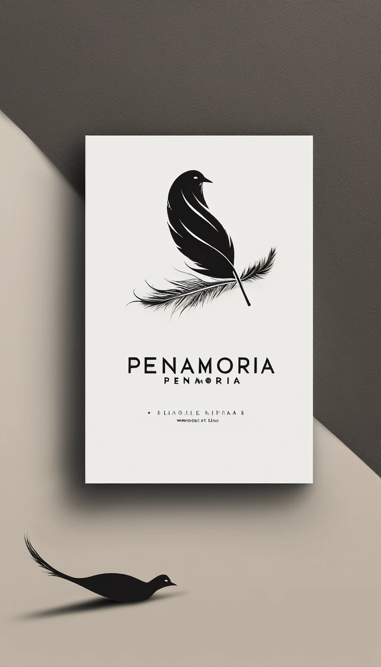 A minimal, modern, simple, cinematic logo design for the brand “Penamemoria". Create a modern, minimalistic, high-quality, logo of a bird feather