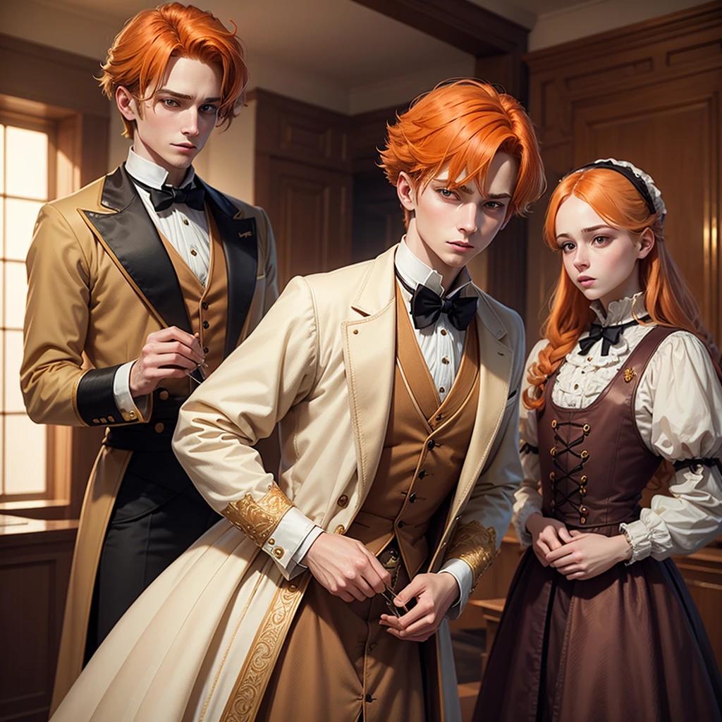 Fantasy prince orange hair and victorian beige clothes