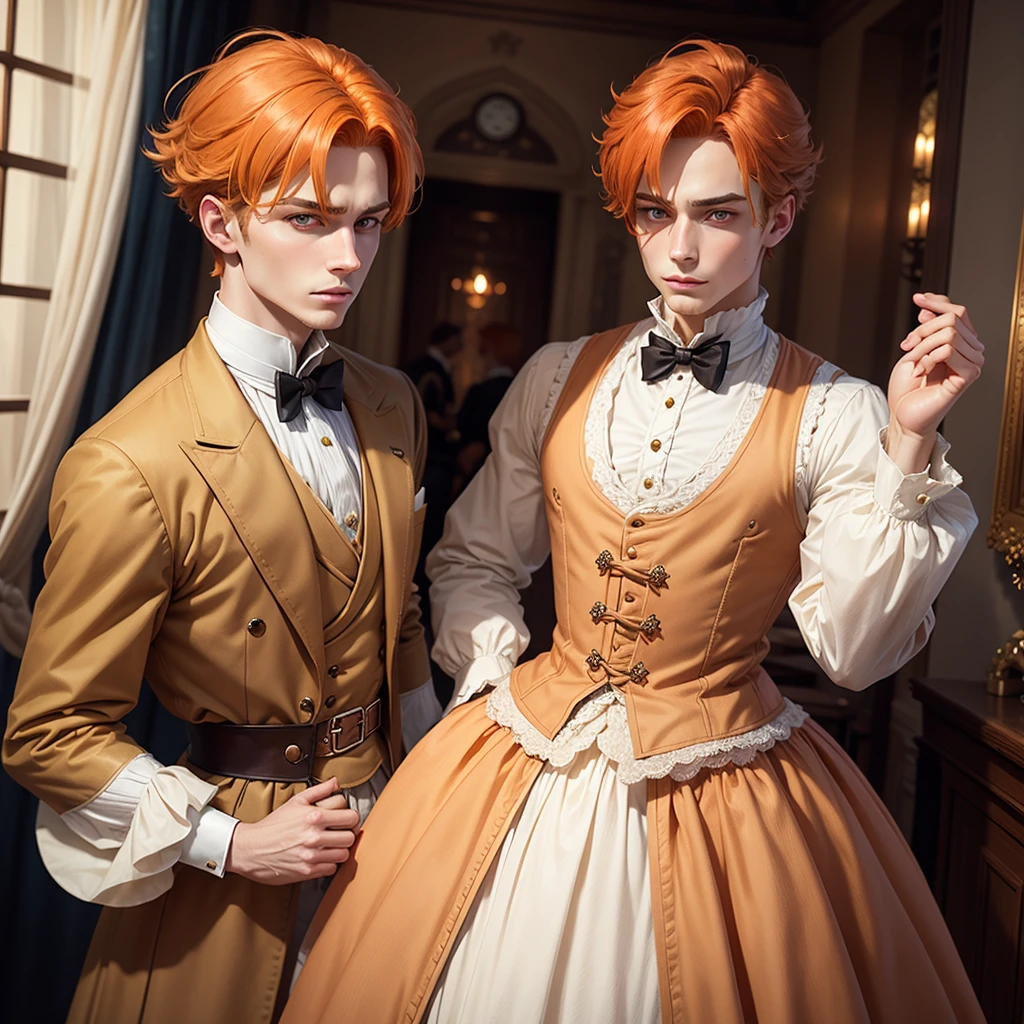 Fantasy prince orange hair and victorian beige clothes