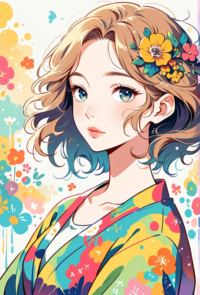 Mai Yoneyama Style、The most beautiful girl of all time、Lips in Love、Colorful flowers、Simple line initials、Abstract art、Urban Background