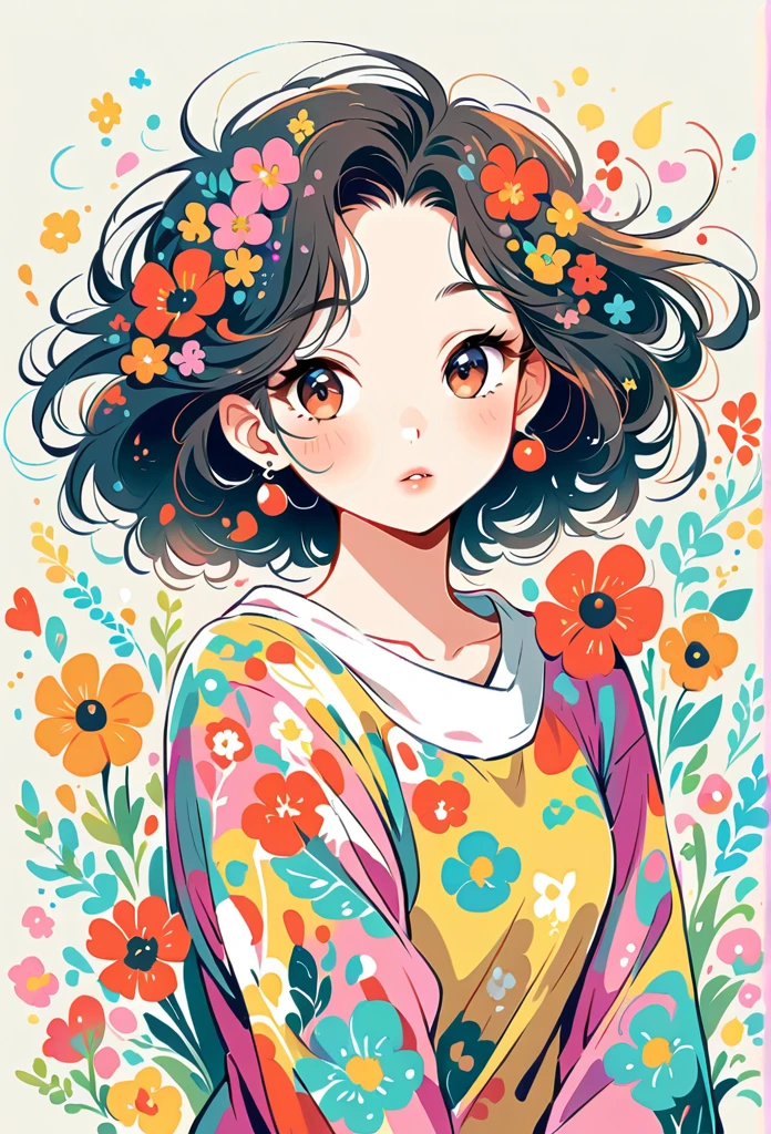 Mai Yoneyama Style、The most beautiful girl of all time、Lips in Love、Colorful flowers、Simple line initials、Abstract art、Urban Background