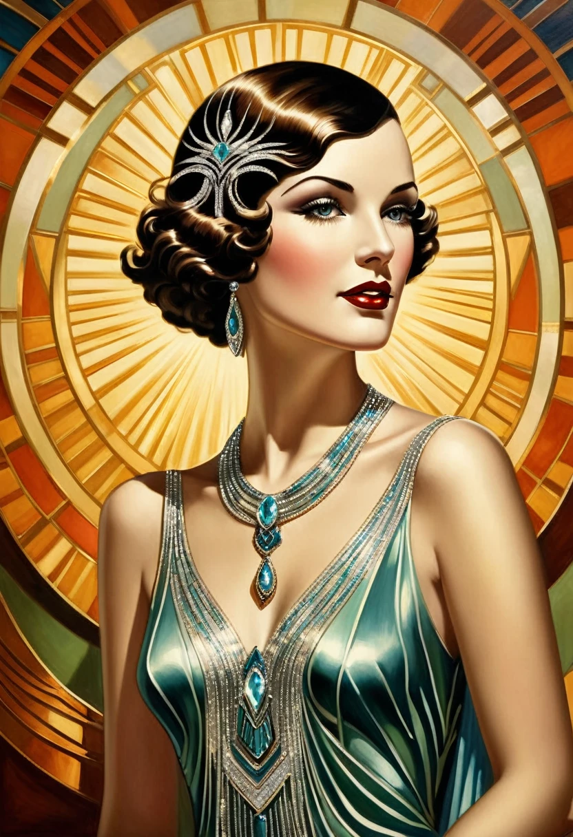 art deco woman, in style of Elifcan, fantasy studio lighting oil on canvas beautiful high detail crisp quality
