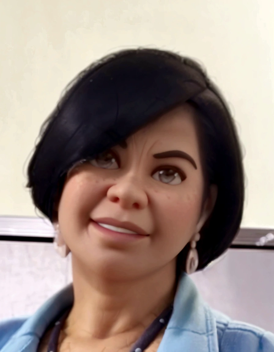 Cartoon character of a 60 year old woman, short hair, white skin, black hair, an animated character, Stylized character, animation style rendering, stylized 3D, Arnold Maya rendering, stylized 3D rendering, rendering screenshot toon, 3D Character, 3D Character, Stylized 3D Rendering, 3D Character Rendering, cartoon character, Close up Character, Character Pose, (Pixar Style) (master part:1.2) (bokeh) (best quality) ( detailed skin) (detailed texture) (8K) (clay) (cinematic lighting)