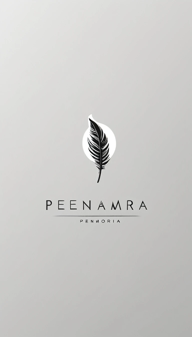 A minimal, modern, simple, cinematic logo design for the brand “Penamemoria". Create a modern, minimalistic, high-quality, logo of a bird feather
