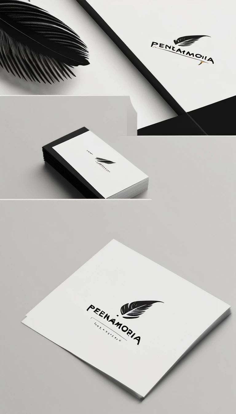 A minimal, modern, simple, cinematic logo design for the brand “Penamemoria". Create a modern, minimalistic, high-quality, logo of a bird feather
