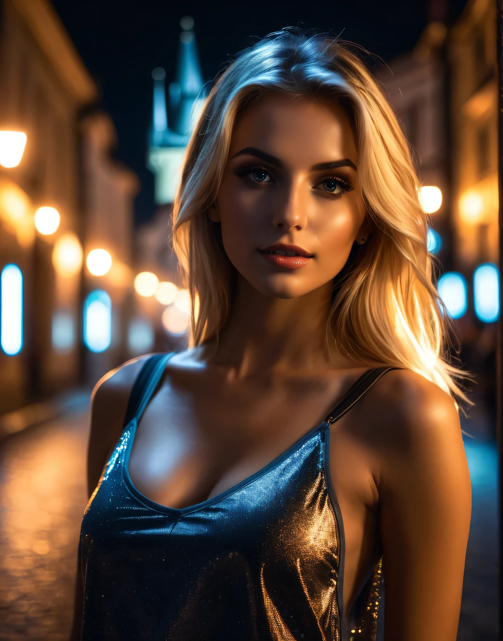 blonde skinny posing  shows her ass,in a dark street in Prague,full_shot,full_body,(((raw photo))),(8k:1.1),tank top,(night shoot),mysterious,dark street,Prague,night,((dark night)),
((masterpiece)),((realistic)),perfect eyes,detailed human skin texture,detailed human face,realistic face,details,realistic hair,details,skin texture,light reflections,depth of field,
light from street lights,seductive light,(((backlight))),light reflected from shiny surfaces,urban atmosphere,realistic shadows,bokeh,extremely detailed background,glare,surreal,
analog photo,photorealism,realistic,8k,natural lighting,(((realistic details))),dramatic lighting,(backlight),professional photography,cinema,Super resolution,16k,uhd,neon light,
portrait lighting,extremely detailed background,glare,surreal,cinema,Super-res,(16k),Fujifilm XT3,