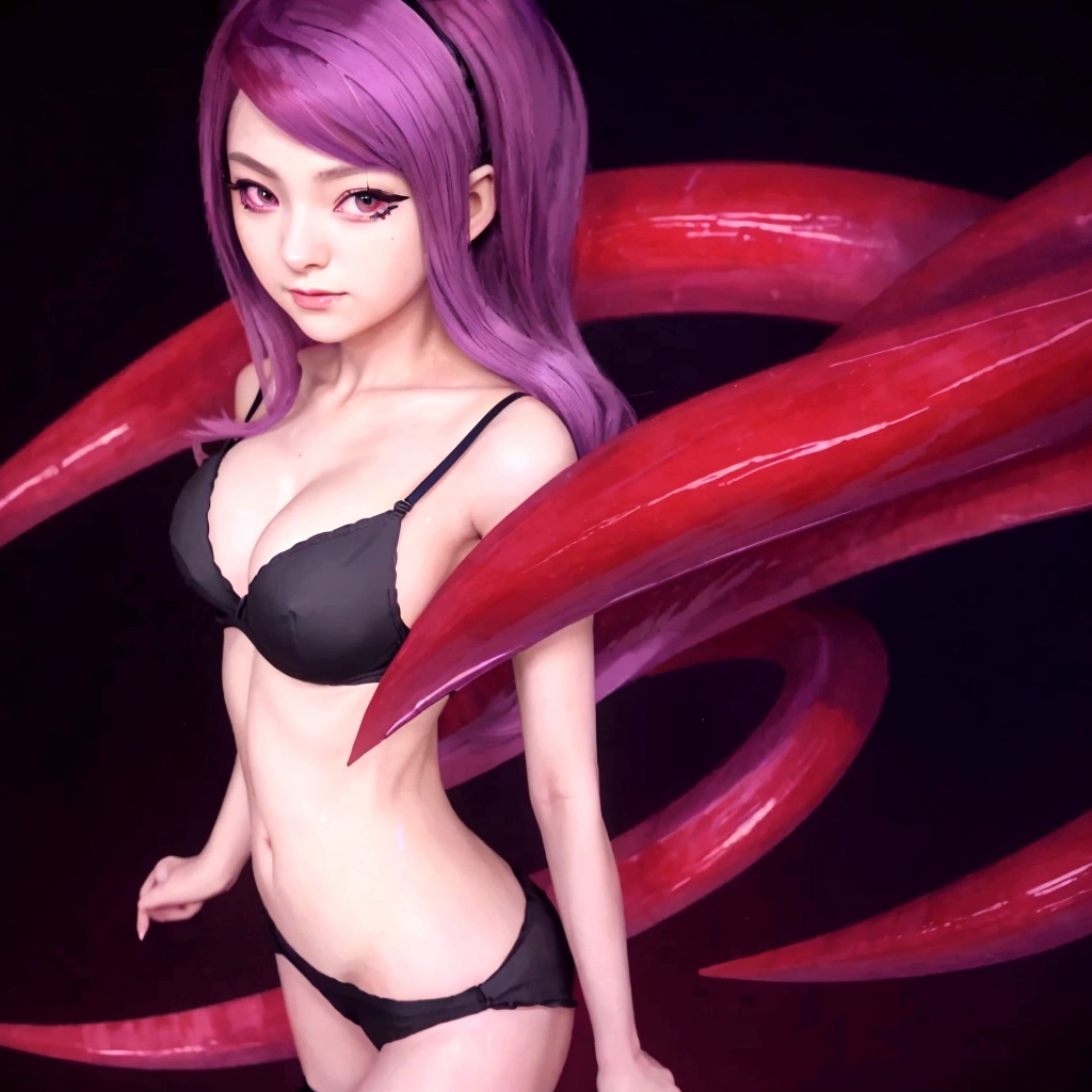 anime girl with purple hair and black bra top posing in a black bikini, demon anime girl, seductive anime girl, anime monster girl, anime styled digital art, digital anime art, demon girl, advanced digital anime art ”, advanced anime digital art, deviantart artstation cgscosiety, advanced digital anime art, digital anime illustration, anime artstyle, anime digital art