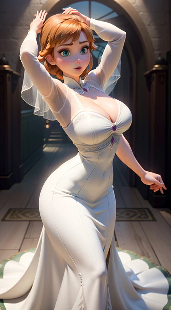 Photo of Anna of Arendelle showing huge breasts, See-through white dress