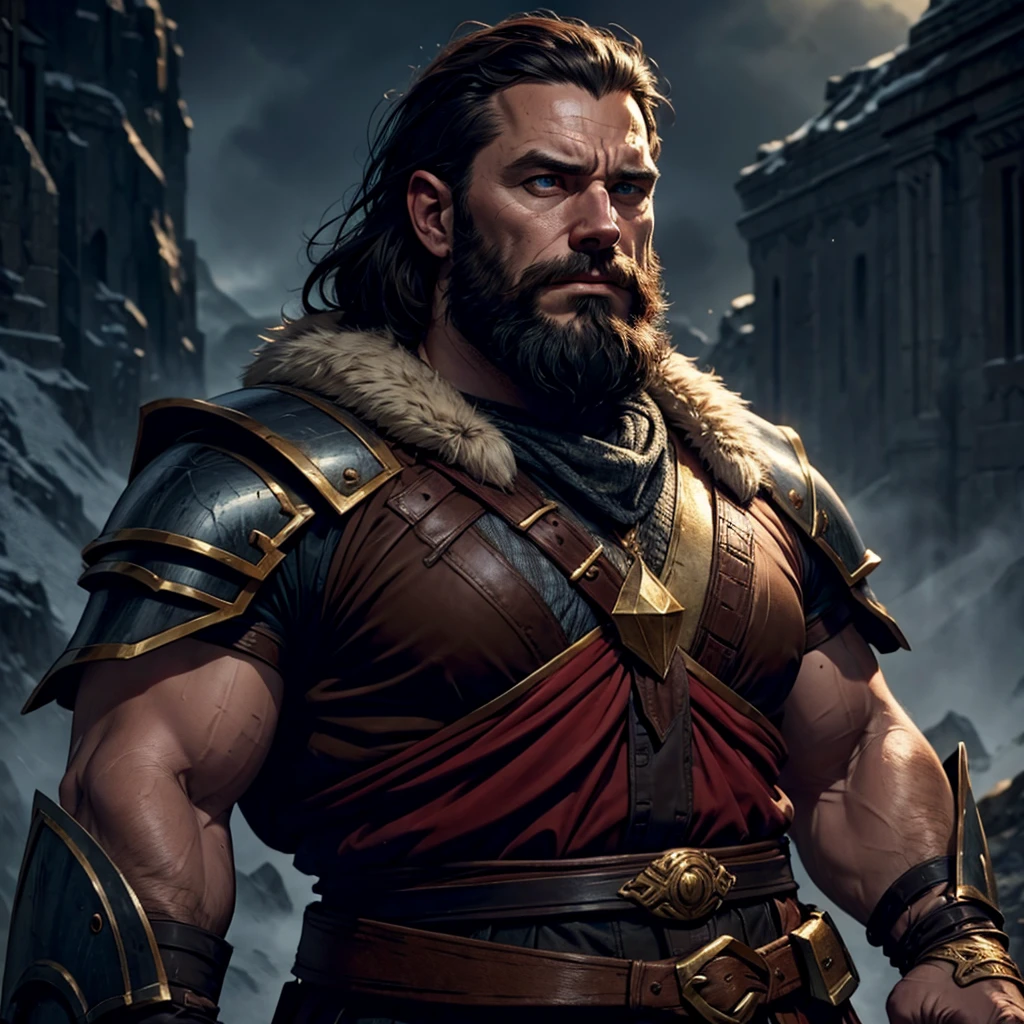 a male dwarf cleric in high fantasy heavy armor, big black beard, anime style, no hands, no weapons, dramatic lighting, (best quality,4k,8k,highres,masterpiece:1.2),ultra-detailed,(realistic,photorealistic,photo-realistic:1.37),dramatic shadows, cinematic composition, intricate details, epic fantasy scene, stunning atmosphere, rich colors, dramatic lighting, moody tones