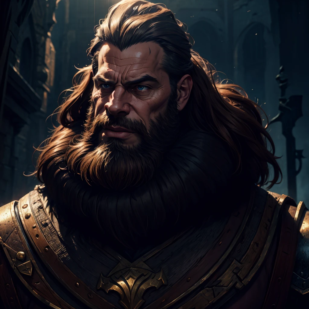 a male dwarf cleric in high fantasy heavy armor, big black beard, anime style, no hands, no weapons, dramatic lighting, (best quality,4k,8k,highres,masterpiece:1.2),ultra-detailed,(realistic,photorealistic,photo-realistic:1.37),dramatic shadows, cinematic composition, intricate details, epic fantasy scene, stunning atmosphere, rich colors, dramatic lighting, moody tones