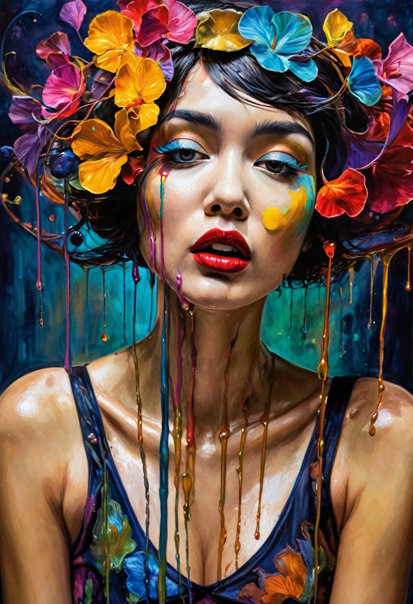 (Artistic Masterpiece of Romantic Life) ( (Themed Art of Life) ( (Conceptual Art) (NFT Exclusive) (Fauvism Work) ()”) Where visual poetry transcends traditional boundaries and embraces the dynamic interplay between creativity and technology Takes),dripping paint,darkart,style, in the style of esao andrews
