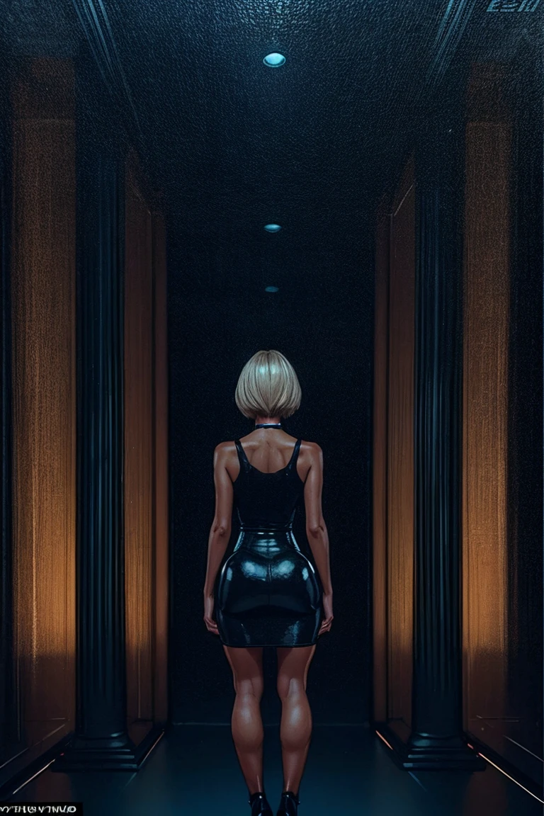 (es) , Diane Foxington is standing alone in a night club, surrounded by blurred out figures. The mood is serious, with a touch of loneliness conveyed through her expression. Her eyes are fixed on the viewer, drawing them into the scene.