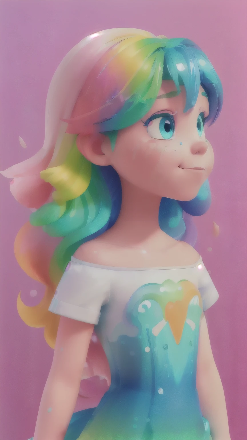 （Pink Fashion T-shirt：1.9），(colored hair: 1.8), (all colors of the rainbow: 1.8),(((((vertical painting：1.6))), （painting：1.6），正面, comics, illustrations, paintings, eyes large, crystal clear eyes,（ rabo de cavalo alto Gradient de cor do arco íris：1.7）, exquisite makeup, cloused mouth,(Small Fresh: 1.5),(Clean the chest: 1.6) ，long eyelashes, off-shoulder white t-shirt,  White shoulder shirt，Looking at the audience, big watery eyes, (colored hair arco-íris：1.6), splash of color, （standing alone：1.8）, splash of color, color explosion, thick paint style, messy lines, ((glimmering))，(colorfully), (colorfully), (colorfully), colorfully, Thick paint Style, (Start) (Color Start), Vertical painting, trunk, paint Start, Acrylic Pigment, Gradient, paint, A highest quallity de imagem, highest quallity, work of art, standing alone, Depth of field, Face paint,  colorfully clothes, (chic: 1.2), marvelous,long hair, Tuuli, (chic: 1.3), (petals: 1.4)，(((work of art))),(((best qualityer))),((ultra detali)),(illustration),(dynamic angle),((floating)),(paint),((disheveled hair)),(standing alone),(1 girl) , (((detailed anima face))),((beautifull detailed face)),collared,bared shoulders,White hair, ((colorfully hair)),((hair with highlights)),beautiful detailed eyes,(Gradient color eyes),(((colorfully eyes))),(((colorfully background))),(((high saturation))),(((surrounded by colorfully splashes))), 



