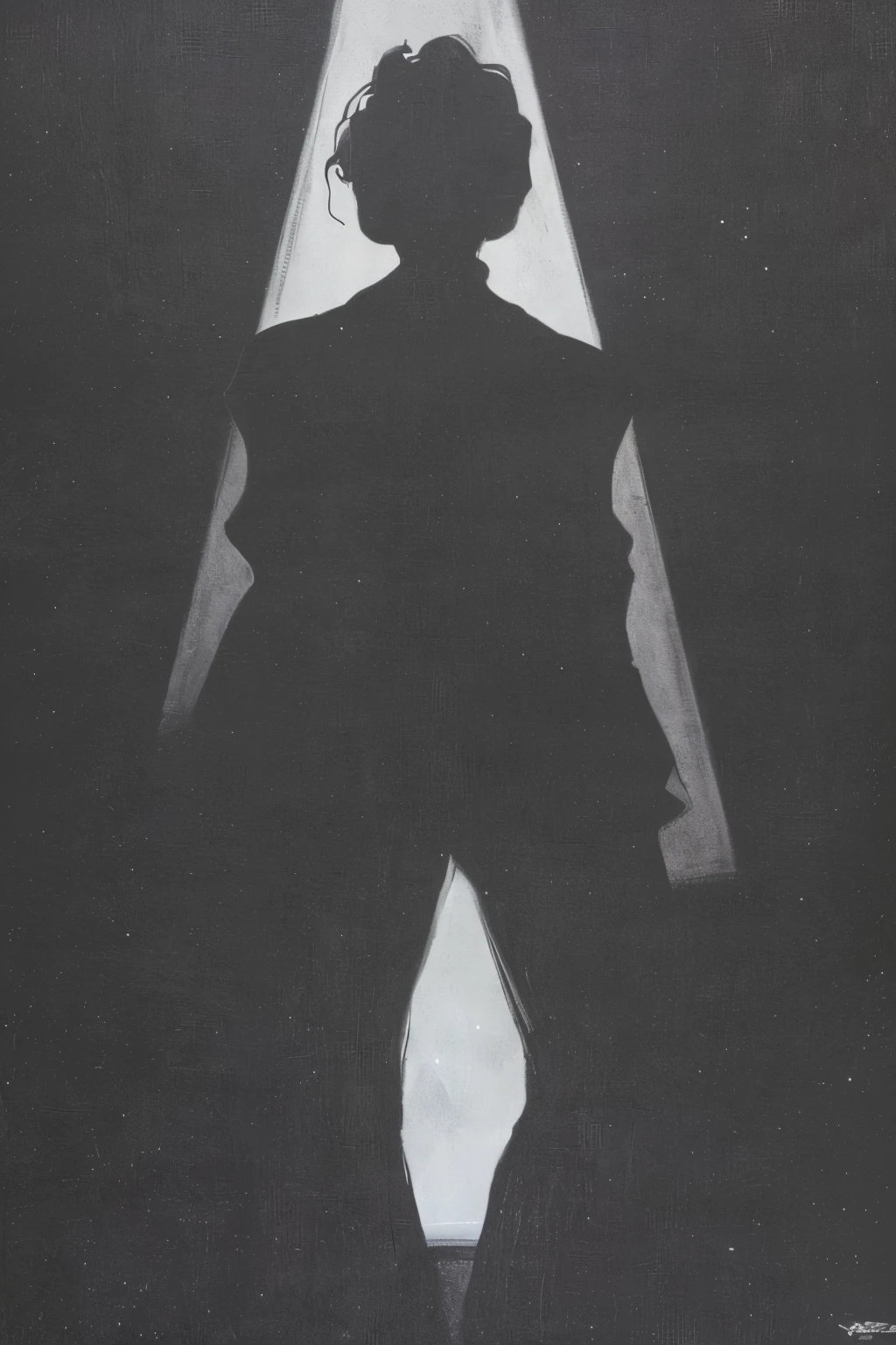1 Female, (((In front of me is a huge black canvas))), Alone in the empty, pitch black world of night, There's a black canvas that appears before my eyes。